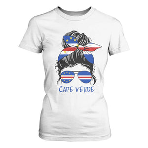 Cape Verde Messy Bun Girl Flag Sunglasses Graphic T Shirt For Women Cabo Verde Women National Pride Gift