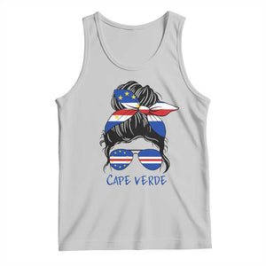 Cape Verde Messy Bun Girl Flag Sunglasses Graphic Tank Top Cabo Verde Women National Pride Gift