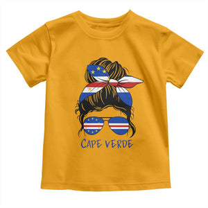 Cape Verde Messy Bun Girl Flag Sunglasses Graphic Toddler T Shirt Cabo Verde Women National Pride Gift