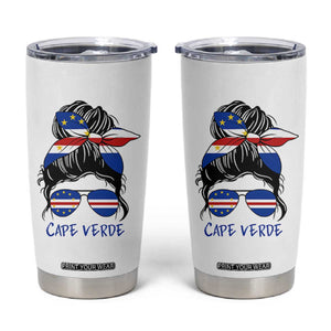 Cape Verde Messy Bun Girl Flag Sunglasses Graphic Tumbler Cup Cabo Verde Women National Pride Gift