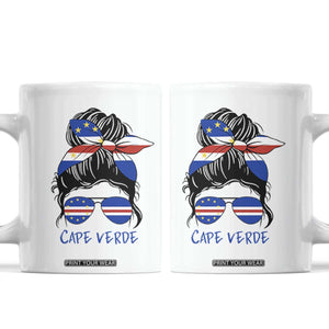 Cape Verde Messy Bun Girl Flag Sunglasses Graphic Coffee Mug Cabo Verde Women National Pride Gift