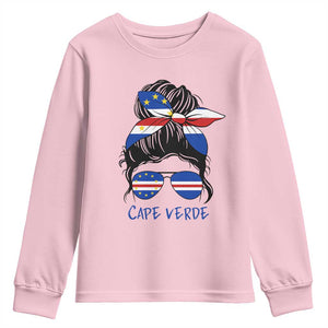 Cape Verde Messy Bun Girl Flag Sunglasses Graphic Youth Sweatshirt Cabo Verde Women National Pride Gift
