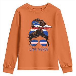Cape Verde Messy Bun Girl Flag Sunglasses Graphic Youth Sweatshirt Cabo Verde Women National Pride Gift