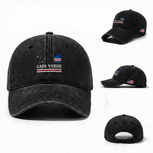 Cape Verde Country Map Shield Emblem Washed Cotton Baseball Cap Cabo Verde Roots National Pride Gift