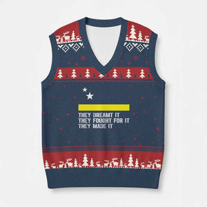 Curaçao Flag History Pride V-Neck Knit Sweater Vest They Dreamt Fought Made It