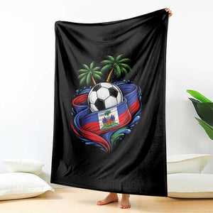 Haitian Flag Soccer Ball Graphic Throw Blanket Tropical Palm Trees Caribbean Haiti Football Fans Pride