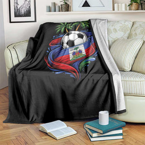 Haitian Flag Soccer Ball Graphic Throw Blanket Tropical Palm Trees Caribbean Haiti Football Fans Pride