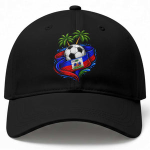 Haitian Flag Soccer Ball Graphic Baseball Cap Tropical Palm Trees Caribbean Haiti Football Fans Pride