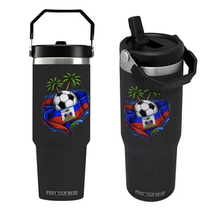 Haitian Flag Soccer Ball Graphic Flip Straw Tumbler Tropical Palm Trees Caribbean Haiti Football Fans Pride