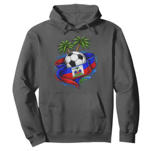 Haitian Flag Soccer Ball Graphic Hoodie Tropical Palm Trees Caribbean Haiti Football Fans Pride