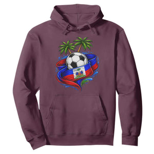 Haitian Flag Soccer Ball Graphic Hoodie Tropical Palm Trees Caribbean Haiti Football Fans Pride