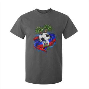 Haitian Flag Soccer Ball Graphic T Shirt For Kid Tropical Palm Trees Caribbean Haiti Football Fans Pride