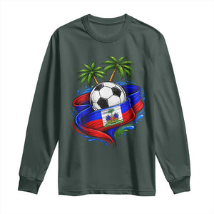Haitian Flag Soccer Ball Graphic Long Sleeve Shirt Tropical Palm Trees Caribbean Haiti Football Fans Pride