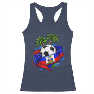 Haitian Flag Soccer Ball Graphic Racerback Tank Top Tropical Palm Trees Caribbean Haiti Football Fans Pride