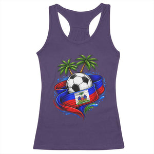 Haitian Flag Soccer Ball Graphic Racerback Tank Top Tropical Palm Trees Caribbean Haiti Football Fans Pride