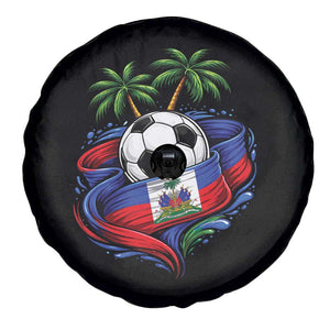 Haitian Flag Soccer Ball Graphic Spare Tire Cover Tropical Palm Trees Caribbean Haiti Football Fans Pride