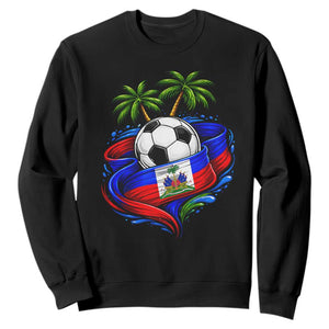 Haitian Flag Soccer Ball Graphic Sweatshirt Tropical Palm Trees Caribbean Haiti Football Fans Pride