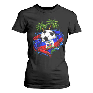 Haitian Flag Soccer Ball Graphic T Shirt For Women Tropical Palm Trees Caribbean Haiti Football Fans Pride