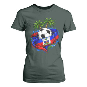 Haitian Flag Soccer Ball Graphic T Shirt For Women Tropical Palm Trees Caribbean Haiti Football Fans Pride