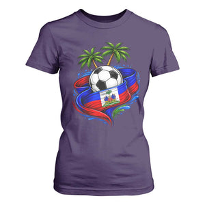 Haitian Flag Soccer Ball Graphic T Shirt For Women Tropical Palm Trees Caribbean Haiti Football Fans Pride