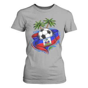Haitian Flag Soccer Ball Graphic T Shirt For Women Tropical Palm Trees Caribbean Haiti Football Fans Pride