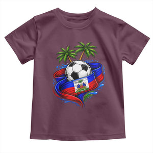 Haitian Flag Soccer Ball Graphic Toddler T Shirt Tropical Palm Trees Caribbean Haiti Football Fans Pride