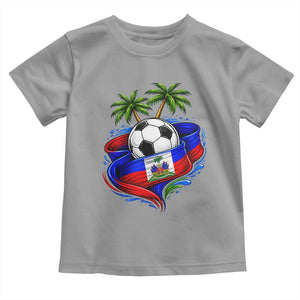 Haitian Flag Soccer Ball Graphic Toddler T Shirt Tropical Palm Trees Caribbean Haiti Football Fans Pride