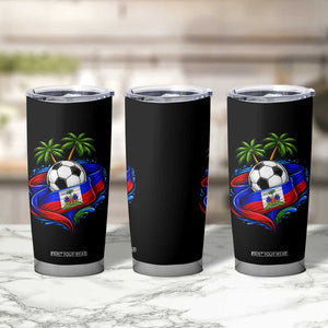 Haitian Flag Soccer Ball Graphic Tumbler Cup Tropical Palm Trees Caribbean Haiti Football Fans Pride