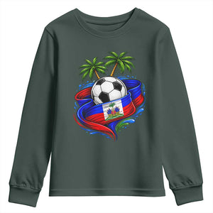 Haitian Flag Soccer Ball Graphic Youth Sweatshirt Tropical Palm Trees Caribbean Haiti Football Fans Pride