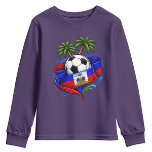 Haitian Flag Soccer Ball Graphic Youth Sweatshirt Tropical Palm Trees Caribbean Haiti Football Fans Pride