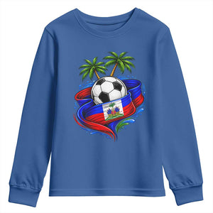 Haitian Flag Soccer Ball Graphic Youth Sweatshirt Tropical Palm Trees Caribbean Haiti Football Fans Pride