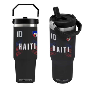Haiti Soccer Sports Graphic Number 10 Jersey Style Flip Straw Tumbler Proud Haitian Football Fans Game Day Pride