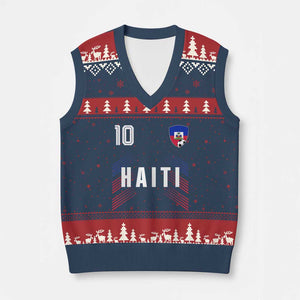 Haiti Soccer Sports Graphic Number 10 Jersey Style V-Neck Knit Sweater Vest Proud Haitian Football Fans Game Day Pride