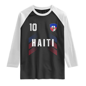 Haiti Soccer Sports Graphic Number 10 Jersey Style Raglan Shirt Proud Haitian Football Fans Game Day Pride