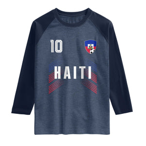Haiti Soccer Sports Graphic Number 10 Jersey Style Raglan Shirt Proud Haitian Football Fans Game Day Pride