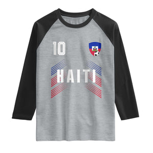 Haiti Soccer Sports Graphic Number 10 Jersey Style Raglan Shirt Proud Haitian Football Fans Game Day Pride