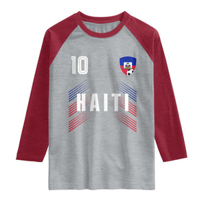 Haiti Soccer Sports Graphic Number 10 Jersey Style Raglan Shirt Proud Haitian Football Fans Game Day Pride