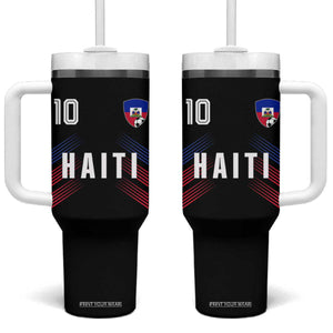 Haiti Soccer Sports Graphic Number 10 Jersey Style Tumbler With Handle Proud Haitian Football Fans Game Day Pride