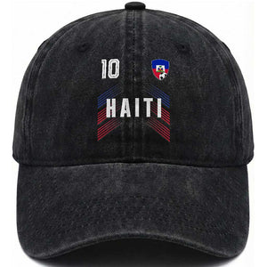 Haiti Soccer Sports Graphic Number 10 Jersey Style Washed Cotton Baseball Cap Proud Haitian Football Fans Game Day Pride