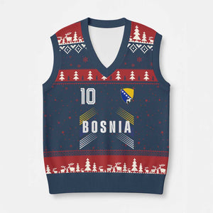 Bosnia Herzegovina Soccer Sports Graphic Number 10 Jersey Style V-Neck Knit Sweater Vest Proud Bosnian Football Fans Game Day Pride