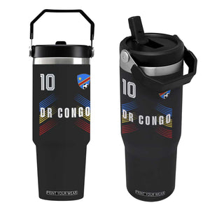 DR Congo Soccer Sports Graphic Number 10 Jersey Style Flip Straw Tumbler Proud Congolese Football Fans Game Day Pride