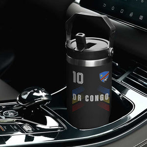 DR Congo Soccer Sports Graphic Number 10 Jersey Style Flip Straw Tumbler Proud Congolese Football Fans Game Day Pride