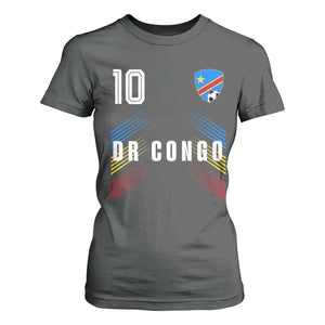 DR Congo Soccer Sports Graphic Number 10 Jersey Style T Shirt For Women Proud Congolese Football Fans Game Day Pride