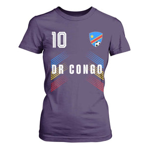 DR Congo Soccer Sports Graphic Number 10 Jersey Style T Shirt For Women Proud Congolese Football Fans Game Day Pride