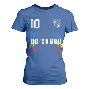 DR Congo Soccer Sports Graphic Number 10 Jersey Style T Shirt For Women Proud Congolese Football Fans Game Day Pride
