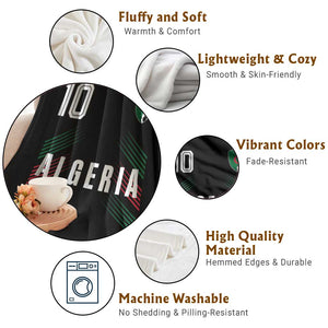 Algeria Soccer Sports Graphic Number 10 Jersey Style Throw Blanket Proud Algerian Football Fans Game Day Maghreb Pride