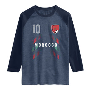 Morocco Soccer Sports Graphic Number 10 Jersey Style Raglan Shirt Proud Moroccan Football Fans Game Day Maghreb Pride