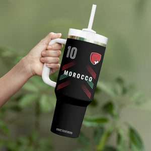 Morocco Soccer Sports Graphic Number 10 Jersey Style Tumbler With Handle Proud Moroccan Football Fans Game Day Maghreb Pride