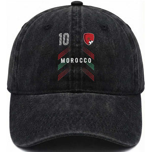 Morocco Soccer Sports Graphic Number 10 Jersey Style Washed Cotton Baseball Cap Proud Moroccan Football Fans Game Day Maghreb Pride