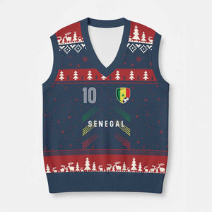 Senegal Soccer Sports Graphic Number 10 Jersey Style V-Neck Knit Sweater Vest Proud Senegalese Football Fans Game Day Pride